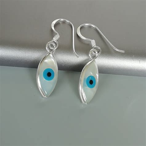 Sterling Silver Evil Eye Earrings Evil Eye Danglers Lucky Charm Earrings Bohemian Jewelry Charm ...