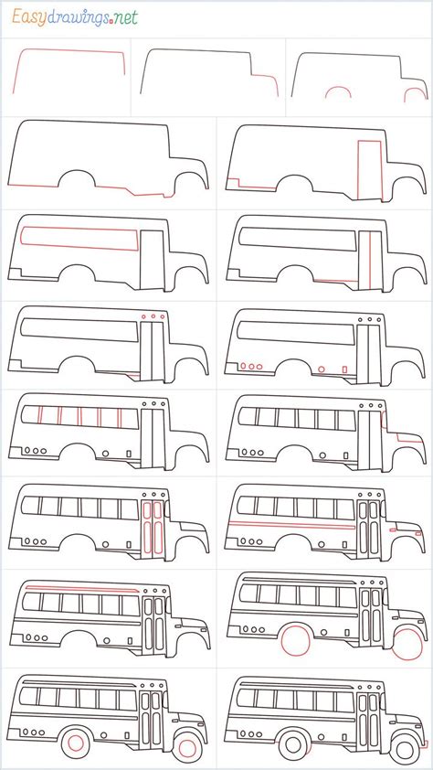 How to draw a school bus step by step - [17 Easy Phase] | School bus ...