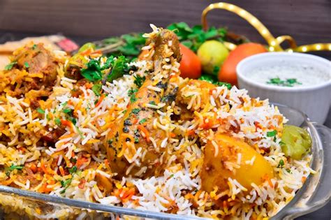 Premium Photo | Pakistani style spicy chicken biryani with raita