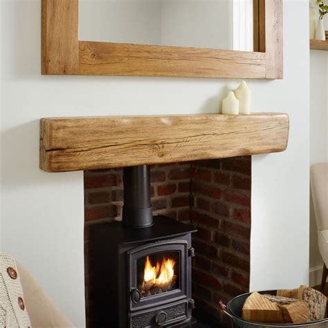 Solid Oak Beam Rustic Character Mantel Shelf - Aged & Flamed