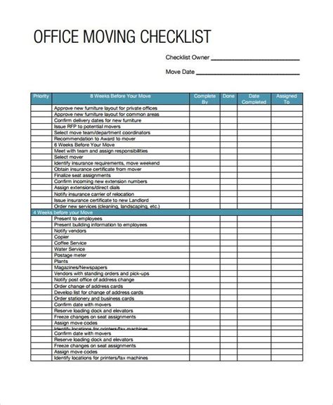 Office Move Project Plan Template Lovely Sample Moving Checklist 8 Documents In Word Pdf