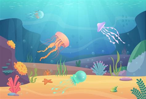 Premium Vector | Underwater life. ocean landscape with fishes and ...