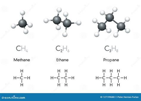 Methane, Ethane, Propane Molecule Models and Chemical Formulas Stock Vector - Illustration of ...