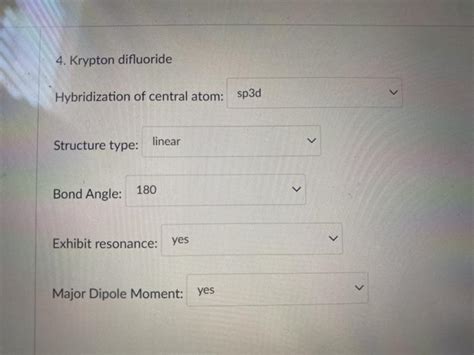 Solved 4. Krypton difluoride Hybridization of central atom: | Chegg.com