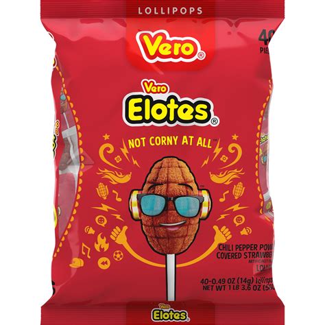 Dulces Vero Elotes Strawberry Candy Lollipops with Chili Pepper Powder, 0.49 oz, 40 Count Bag ...