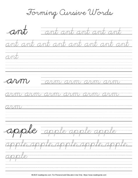 Cursive Writing Practice Sheets (PDF) - ReadingVine