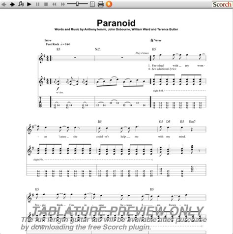 Black Sabbath Paranoid Guitar Tab : Free Guitar Tab