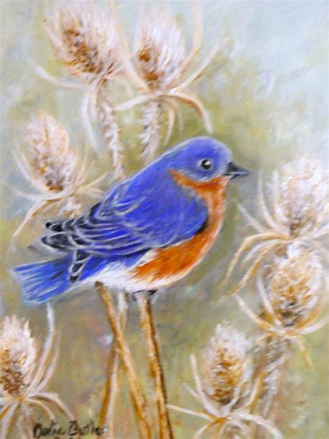 Bue Bird oil painting - original oil painting - Eastern Bluebird paint – Julie Butler Creations