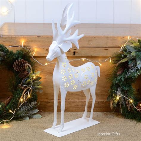 Reindeer Lantern in White, large cut out Christmas Decoration for candles or fairy lights