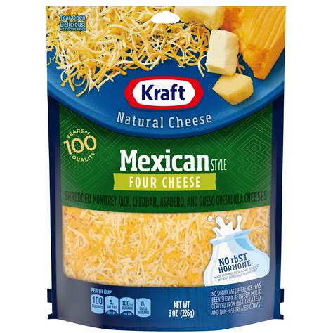 Kraft Mexican Style Four Cheese Blend Shredded Cheese, 8 oz Bag ...