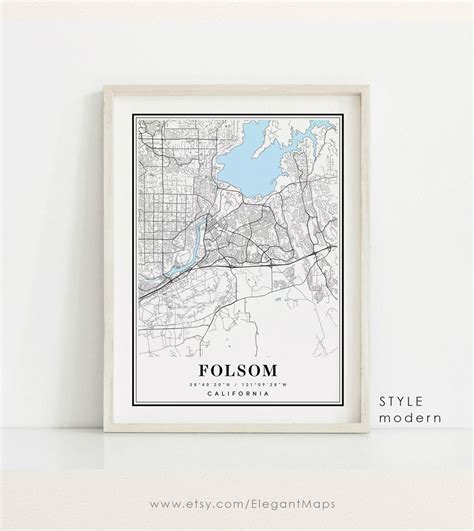 Folsom California Map Folsom CA Map Folsom City Map Folsom - Etsy