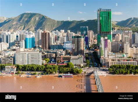 Panoramic view of the downtown of Lanzhou (China Stock Photo - Alamy