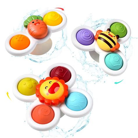 Hooku 3 Pcs Suction Cup Spinner Toys, Suction Cup Toys for Babies ...