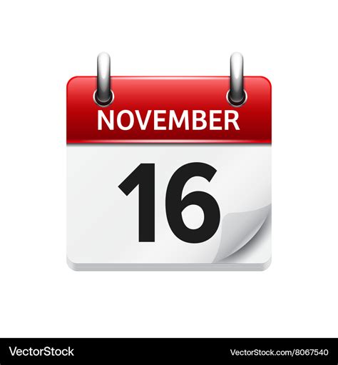 November 16 flat daily calendar icon Royalty Free Vector