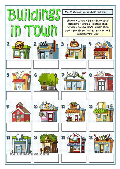 BUILDINGS IN TOWN | Teaching english, Teach english to kids, English ...