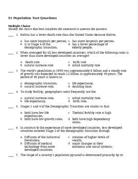 51 Population Geography test questions by Jonathan Schroif | TPT