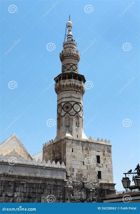 The Minaret of Umayyad Mosque in Damascus, Syria. Stock Photo - Image ...