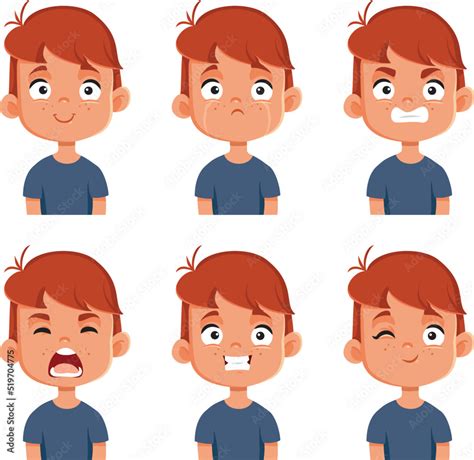 Boy Expressing Different Facial Emotions Vector Cartoon Character ...