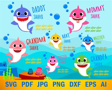 Baby Shark Family Svg Clipart Mommy Shark Daddy Shark Baby | Etsy