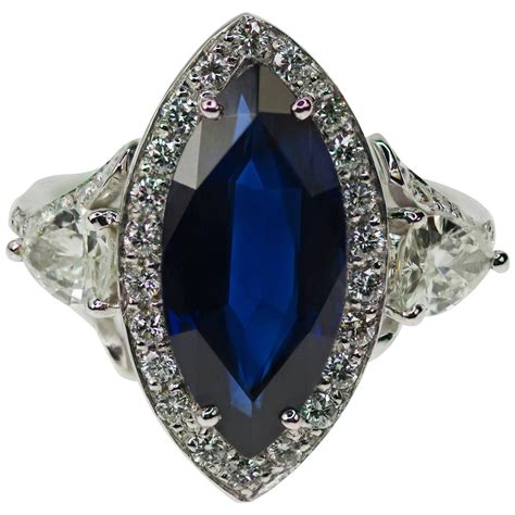 6.18 Carat Marquise Cut Sapphire Diamond Platinum Ring For Sale at 1stdibs