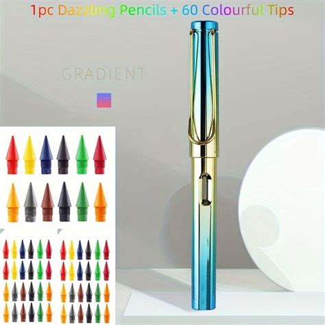 1 Dazzle Pencil + 60 Coloured Nibs Dazzle Blue/green/pink Permanent Pencil No Lead Breakage No ...