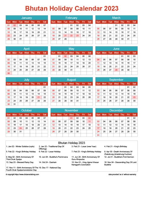 Download Free Printable 2023 Monthly Calendar With Bhutan Holidays ...