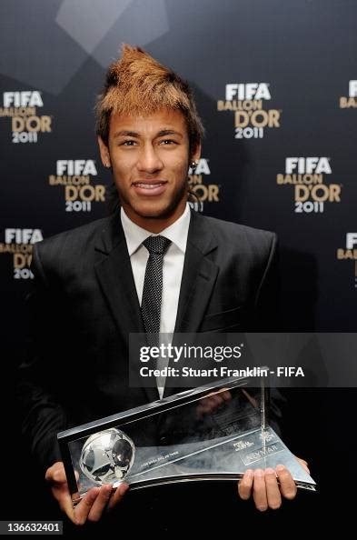 Neymar with his trophy after winning the FIFA Puskas Award at the ...