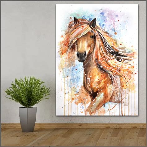 Aliexpress.com : Buy large size Printing ink painting horse yellow wall Art Picture Home Decor ...