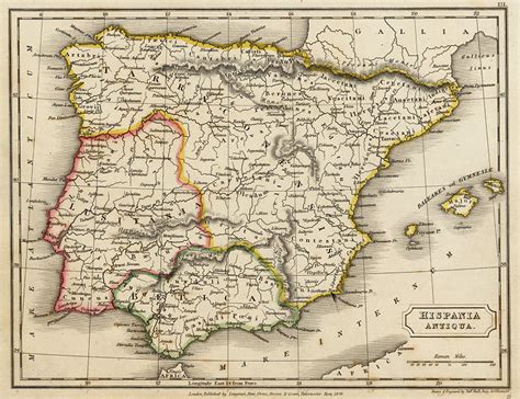 Old and antique prints and maps: Ancient Spain & Portugal, 1827, Historical and classical maps