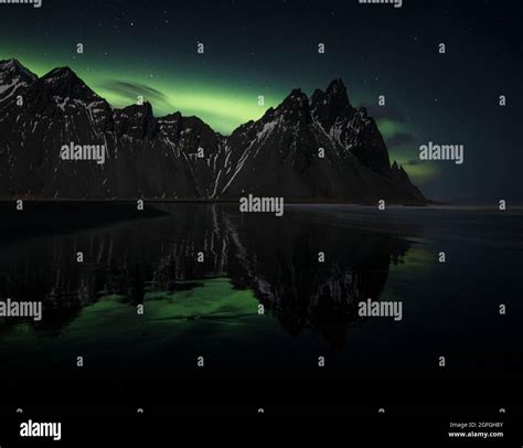 Northern Lights at Stokksnes Vestrahorn, Iceland Stock Photo - Alamy