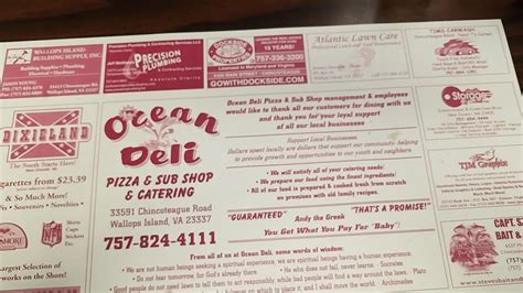 Menu at Ocean Deli pizzeria, Wallops Island