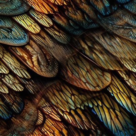 Premium AI Image | A close up of a colorful bird wing with the colors of the wings.