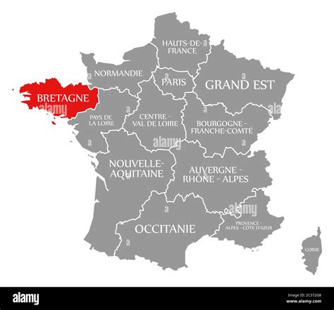 Bretagne red highlighted in map of France Stock Photo - Alamy