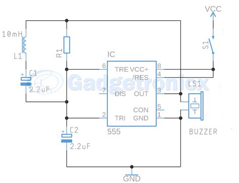 Metal detector circuit using IC 555 and Buzzer - Gadgetronicx