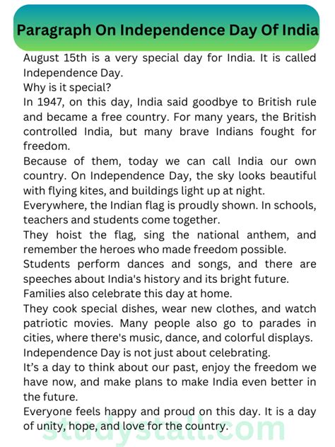 Paragraph On Independence Day Of India | StudyStall