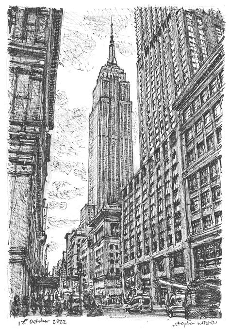 Original Drawing of Empire State Building New York City 2022