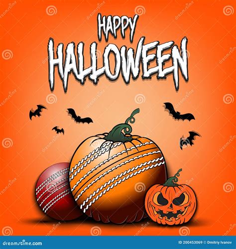 Happy Halloween. Cricket Ball Pumpkin Stock Vector - Illustration of halloween, party: 200453069