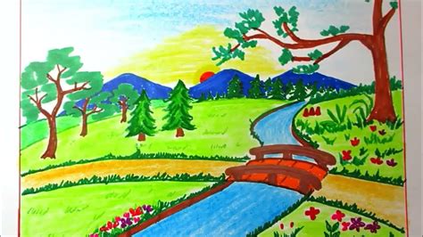 Drawing Landscape of Mountain and River for Kids | Scenery Drawing Channel#81 - YouTube