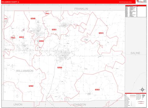 Williamson County, IL Zip Code Wall Map Red Line Style by MarketMAPS ...