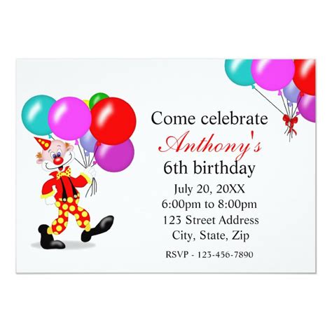 Clown Birthday Party Invitation | Zazzle.com