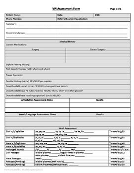 Velopharyngeal Insufficiency (VPI) Assessment Form by The SLPedia