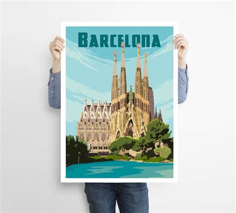 Barcelona Print Travel Poster Barcelona Vintage Wall Art | Etsy