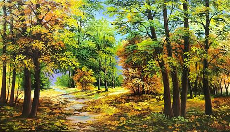 Nature Oil Painting Original Fall Painting Forest Road Canvas - Etsy UK