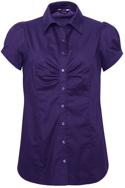 Purple Plain Cotton Work Shirt With Ruching Detail Plus Size 16,18,20 ...