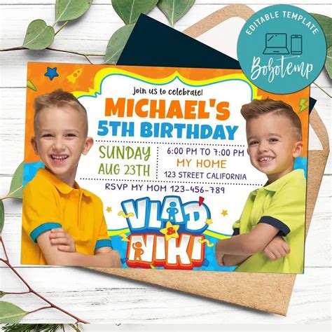 Vlad and niki Birthday Invitation Customizable Template DIY | Bobotemp