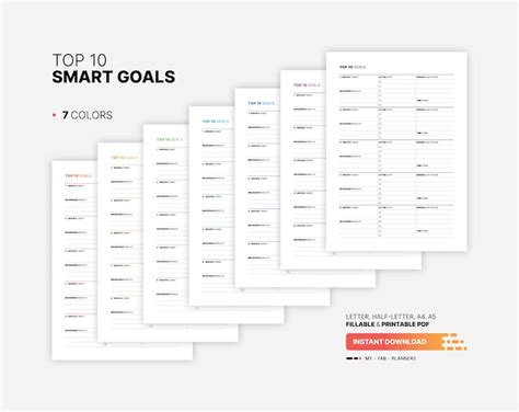 Top 10 SMART Goals With Action Plan, Goal List & Setting Printable ...