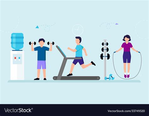 Cartoon group of people in gym exercising male Vector Image