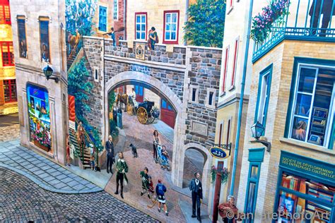 Mural on building, Old Quebec City, Canada, Quaint vintage town, Metal, canvas, art print photo ...