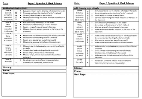 AQA Language Paper 1: Mark Scheme for Books (Abridged Questions 2-5) | Teaching Resources