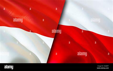 Indonesia and Poland flags. 3D Waving flag design. Indonesia Poland ...